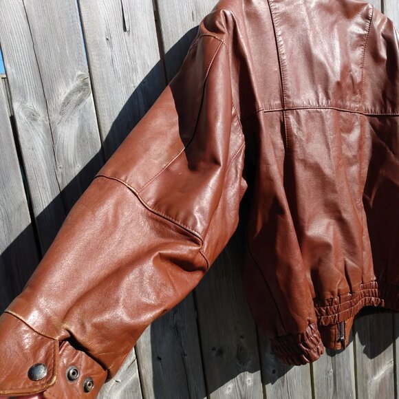 Vintage 90s XL Brown Jacket Leather by Mann 54" Chest - Picture 16 of 16
